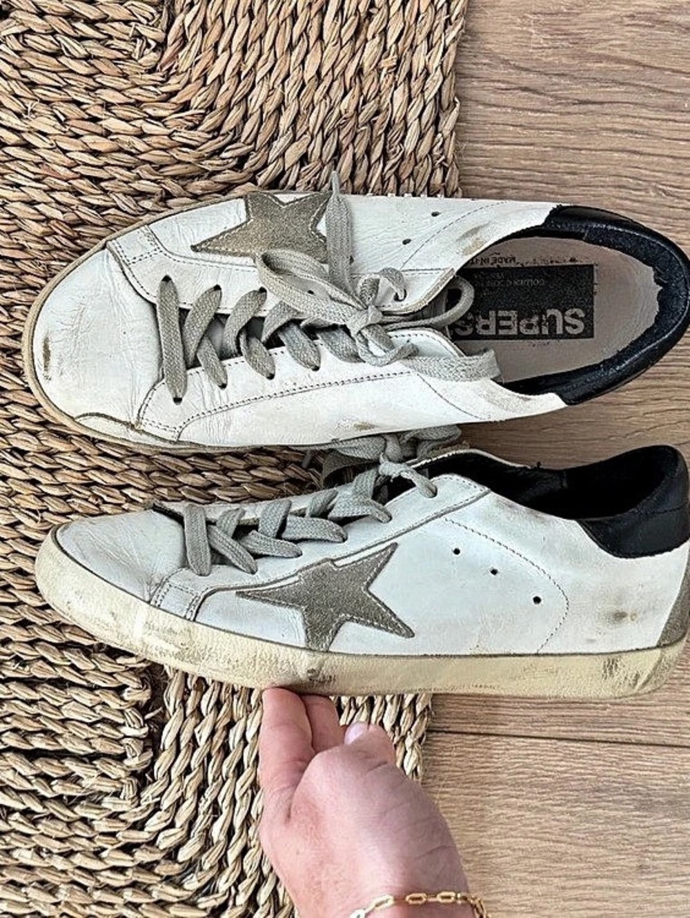 Golden Goose Super-Star Sneakers in White & Gray